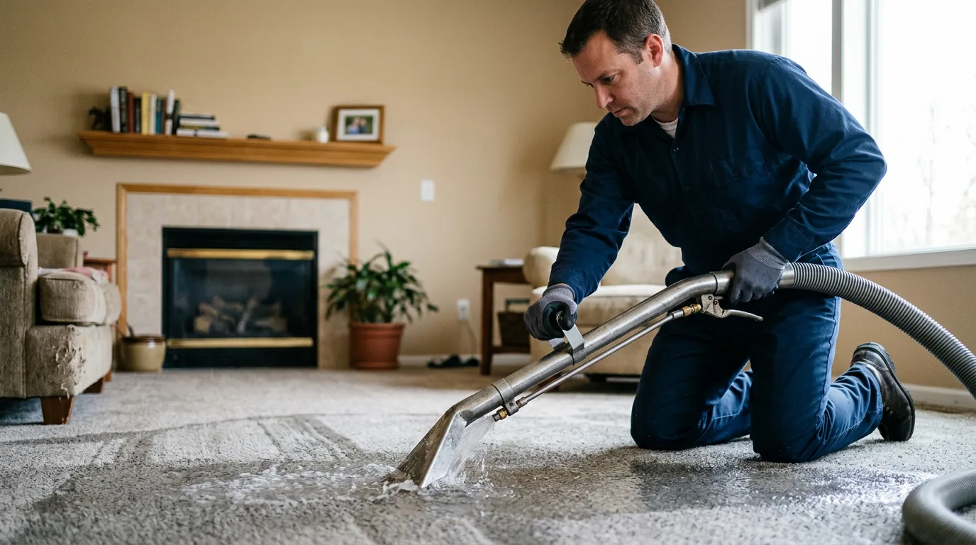 Water damage restoration technician working near Newberry Springs, CA